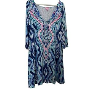 Lilly Pulitzer Ophelia Swing Dress Aztec Blue Swish Skipped A Beach Size M